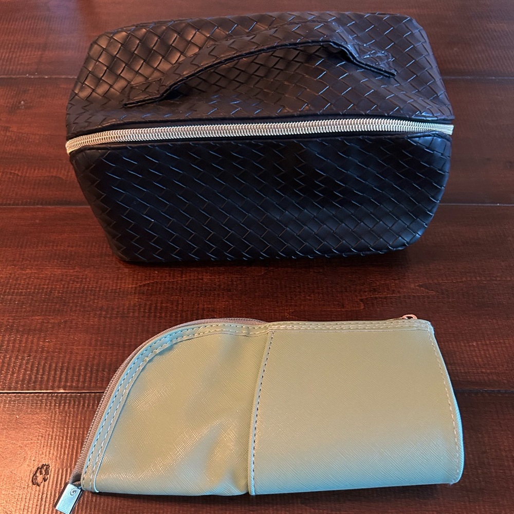 Travel makeup bag and travel brush pouch